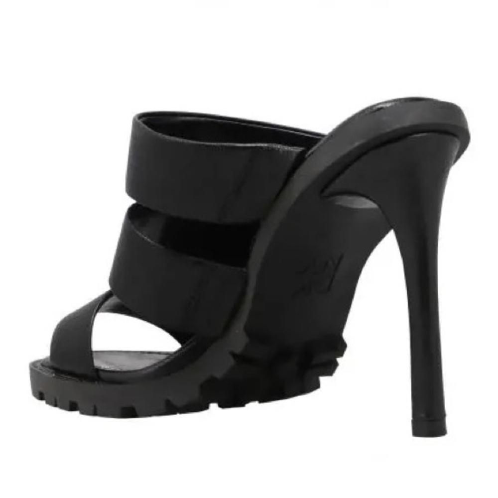 DKNY 7 Black Roslin Multi Strap Himalayan Leather Stiletto Heels - Picture 3 of 6
